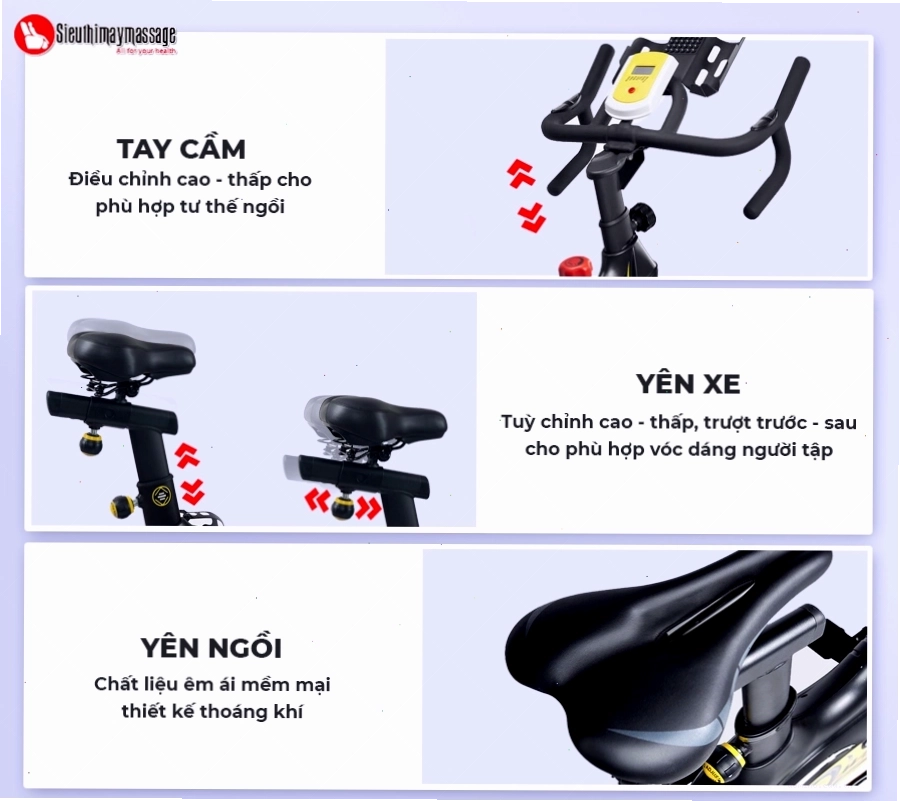 Yên xe đạp tập thể dục Okachi SPORT JP-495A có thể tùy chỉnh độ cao và khoảng cách